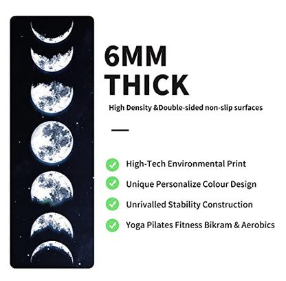 nuveti Yoga Mat Print Extra Thick TPE Non Slip Fitness Exercise Mat with Carrying Bag,72"x24" Extra Thick 6MM Exercise & Workout Mat for Yoga, Pilates Fitness and Floor Exercises - color: Moon-Y