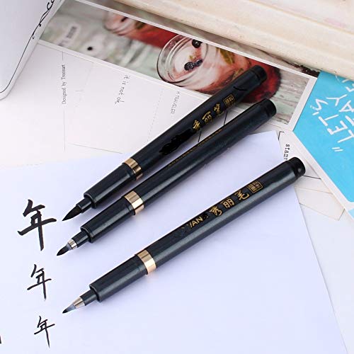 Maxmartt 3 Pcs Ink Pen Artist 3 Size Calligraphy Pen for Writing Drawing Chinese Japanese Calligraphy Shodo Brush Ink Pen Fineliner Pens Calligraphy Set for Beginners