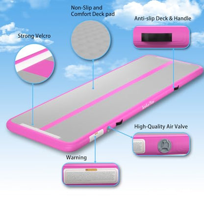 Air Mat Tumble Track 4 inches Thickness Inflatable Gymnastics Mat for Home Use/Training/Cheerleading/Yoga 10/13/16/20ft with Electric Air Pump - color: pink, size: 10' x 3.3' x 4" (L x W x H) (3m*1m*10cm)