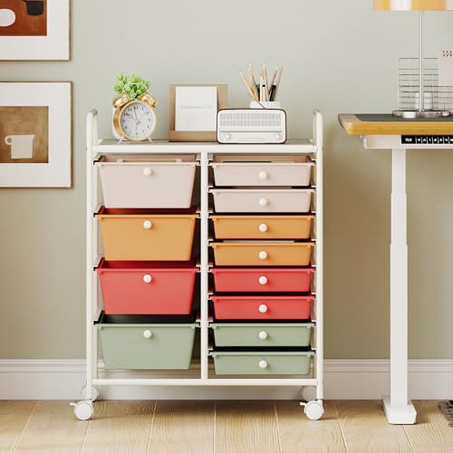Giantex 12 Drawer Rolling Cart with Drawers, Storage Organizer Cart for Classroom Office School Teacher, Mobile Drawer Cart for Tools, Crafts, Small Printer, Macaron Multicolor - color: Macaron Multicolor, size: 12 Drawer-25"x14.5"x29.5"