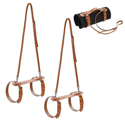 M METERXITY 2-Pack Outdoor Picnic Blanket Carry Strap, 22.8" Portable PU Leather Handle Belt Carrier with Adjustable Straps for Camping/Picnics/Travel, Motorcycle Bedrolls Carrier [Brown]