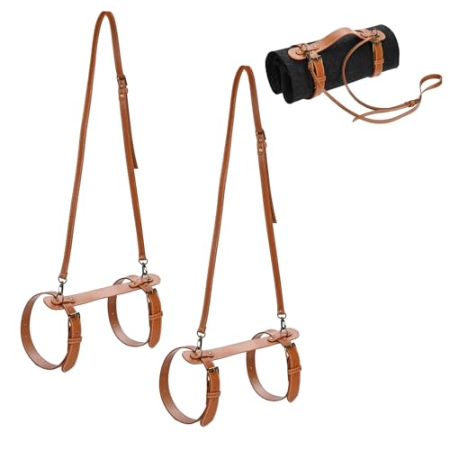 M METERXITY 2-Pack Outdoor Picnic Blanket Carry Strap, 22.8" Portable PU Leather Handle Belt Carrier with Adjustable Straps for Camping/Picnics/Travel, Motorcycle Bedrolls Carrier [Brown]