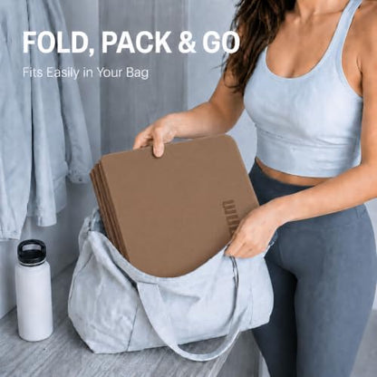Foldable Yoga Mat 75"x31"x0.24" Portable Exercise Mat - color: Brown+Apricot