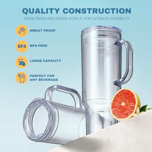 MEWAY 40 oz Acrylic Tumbler with Handle and Straw Lid，Double Wall Vacuum Reusable plastic Water Bottle Travel Mug Cup，Classic Tumblers Cupholder Friendly (2 Pack)
