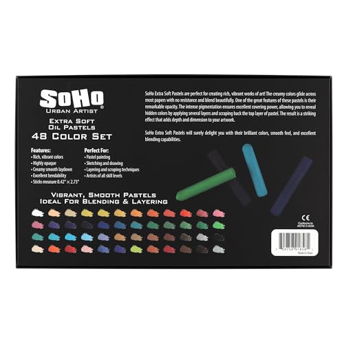Soho Urban Artist Oil Pastels 52pc Set - Extra Soft, Blendable, Highly Pigmented and Vibrant, Ideal for Artists & Professionals - Suitable for Drawing, Sketching, Layering, and Scraping - size: 52 Count (Pack of 1)