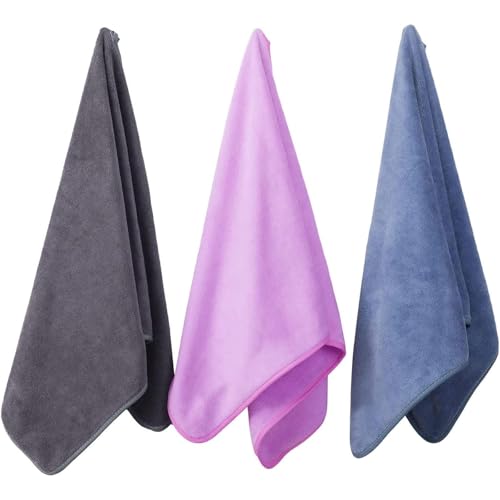 Microfiber Gym Towels Bigger Size Super Soft for Exercise Fitness, Sports | Highly Absorbent Workout Towel, 380-GSM 15 x 31-Inch Quick-Drying Yoga Towels (3 Pack, Pure Grey+Blue+Purple) - color: Pure Grey+blue+purple, size: 3P-15x31 inches