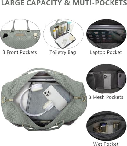 Women Weekender Travel Duffle Bag: Travel Duffel Overnight Bags with Shoe Compartment Large Carry on Tote with Toiletry Bag Weekend Traveling Yoga Gym Hospital Bag for Women with Wet Pocket Green - color: 04-Sage Green, size: X-Large