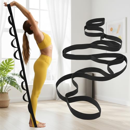Stretching Strap, Yoga Stretch Strap for Home Workout Exercise Pilates and Gymnastics, Non Elastic Stretch Band with 10 Loops for Flexibility Training, Aesthetic Packaging for Women and Men - color: Black