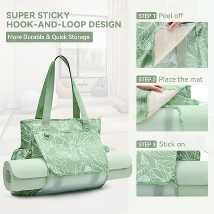 WLLWOO Thick Yoga Mat Bag Women Gym Tote Breathable Mesh Holder Wet Pocket - color: Light Green Leaf