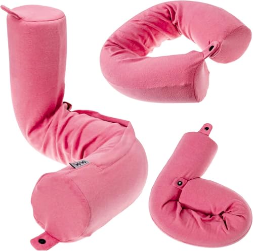 Dot&Dot Twist Memory Foam Travel Pillow, Bendable Neck Pillow for Airplane, Car and Home, 26-Inch Adjustable Roll with Washable Cotton Cover, Pink - color: Pink, size: Standard (26")