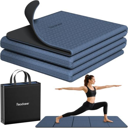 Readaeer Double Color Yoga Mat - 72"x24"x0.24" (6mm),Non-Slip TPE Exercise Mat - color: Blue & Black