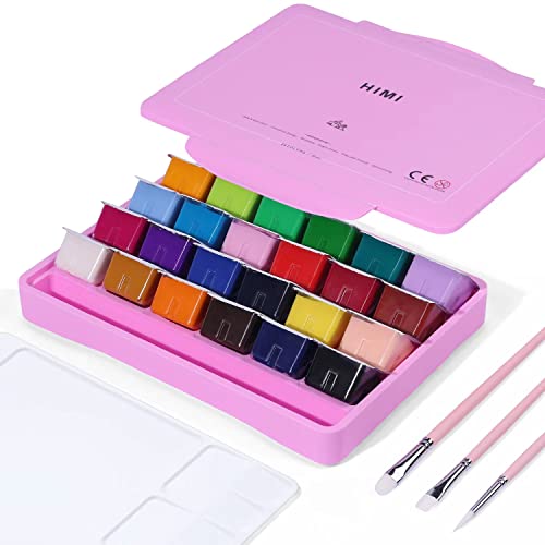 ARTME 24 Colors x 30ml Gouache Paint Set with 3 Paint Brushes and a Palette in a Carrying Case, Non-Toxic, Perfect for Artists, Students (Pink) - color: Pink
