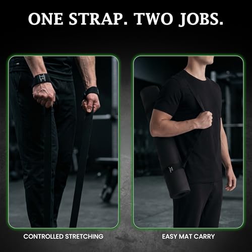 Men’s Yoga Strap – Adjustable Mat Carrier & Stretching Strap for Yoga, Pilates, and Fitness, Black