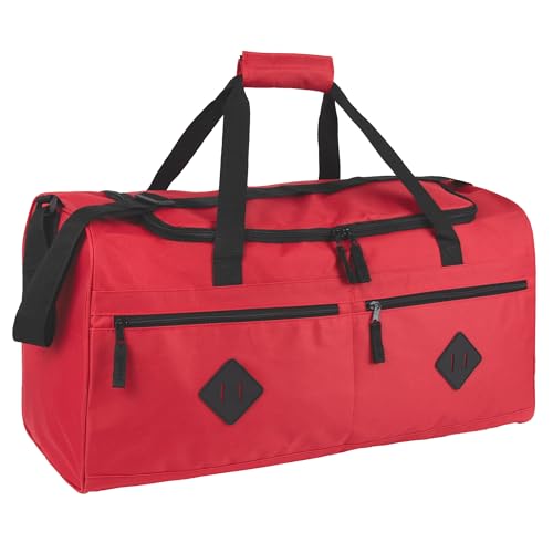 24 Inch 55 Liter Multi Pocket Duffle Bags for Men & Women For Traveling, the Gym, and as Sports Equipment Bag/Organizer - color: Red & Black