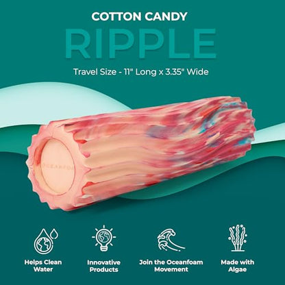 Oceanfoam Ripple Travel Foam Roller (11" x 3.35") Firm Mini Foam Roller for Physical Therapy, Deep Tissue Massage, Back Pain - High Density, Ergonomic Wave Textured - Yoga, Exercise (Cotton Candy) - color: Cotton Candy