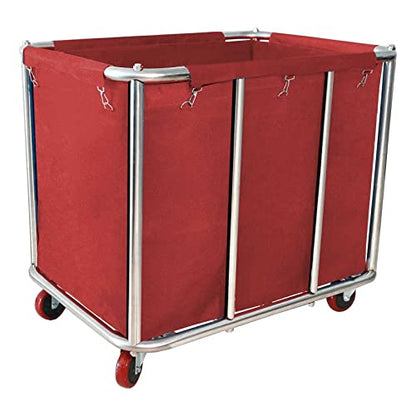 Laundry Cart with Wheels Commercial,400L Large Rolling Laundry Hamper - color: Red - 11.5 Bushels - 8 Tubes