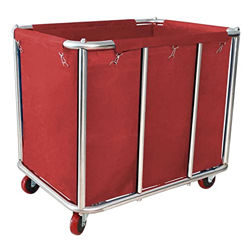 Laundry Cart with Wheels Commercial,400L Large Rolling Laundry Hamper - color: Red - 11.5 Bushels - 8 Tubes
