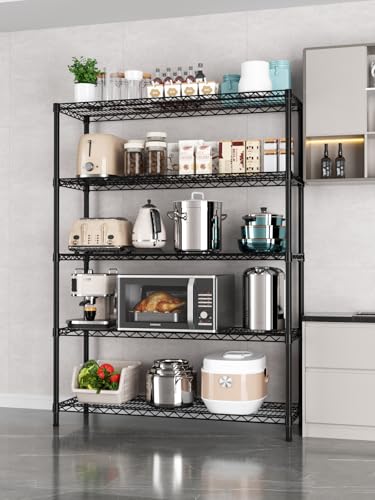 Golpart 5Tier Adjustable Storage Shelves Metal Wire Shelving Standing Shelf - color: Black, size: 5-tier-18"Dx46"Wx77"H