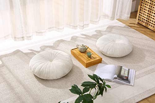 Floor Pillow Meditation Cushion Round Large Floor Pillows Seating for Adults, Velvet Thick Floor Cushions for Yoga Living Room Balcony Outdoor Tatami（Beige）