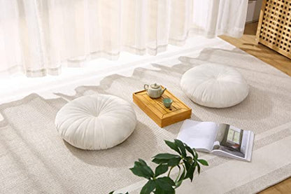 Floor Pillow Meditation Cushion Round Large Floor Pillows Seating for Adults, Velvet Thick Floor Cushions for Yoga Living Room Balcony Outdoor Tatami（Beige）