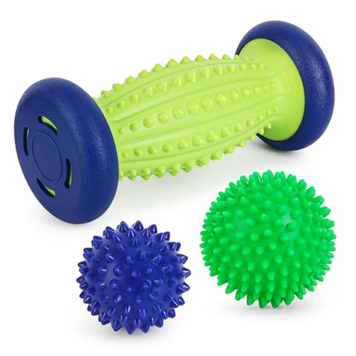 Maliton Massage Ball Set - 3 in 1 - with Foot Roller & Spiky Balls | Relieves plantar fasciitis, heel spurs, muscle pain, Ergonomic deep tissue roller, For feet, back, neck, Durable