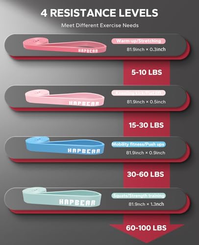 HAPBEAR Pull Up Assistance Bands - Pull Up Bands - Resistance Bands - Exercise Bands Resistance Bands Set of 5 - Workout Bands for Working Out, Stretching, Muscle Training - color: Pink-Green