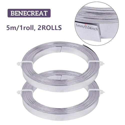 BENECREAT 32.8 Feet Flat Jewelry Craft Wire, 18 Gauge Aluminum Wire for Bezel, Sculpting, Armature, Jewelry Making(Silver, 10mm Wide, 16.4Feet/Roll, 2Rolls) - size: 10mm Wide