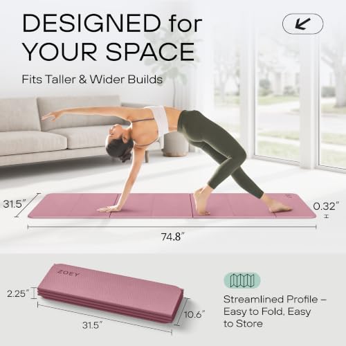ZOEY 7-Fold Foldable Yoga & Exercise Mat, 74.8x31.5 Extra Wide 31.5 Inch XL Extra Large Lightweight Mat, Folding Pilates Stretching Mat, Anti-Slip Double Non Slip Noise Reducing Hot Yoga Mat, Odorless Non Toxic Eco TPE Workout Mat for Beginners Women Men,