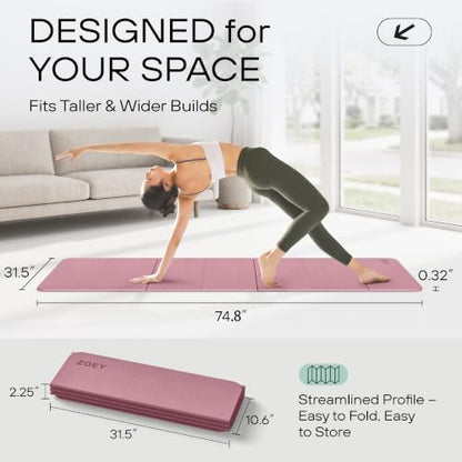 ZOEY 7-Fold Foldable Yoga & Exercise Mat, 74.8x31.5 Extra Wide 31.5 Inch XL Extra Large Lightweight Mat, Folding Pilates Stretching Mat, Anti-Slip Double Non Slip Noise Reducing Hot Yoga Mat, Odorless Non Toxic Eco TPE Workout Mat for Beginners Women Men,