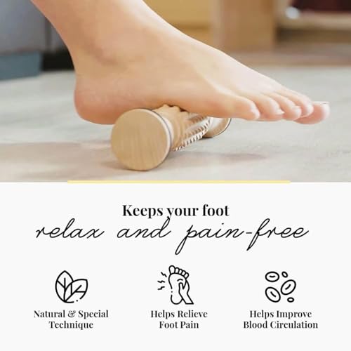 tuuli Accessories - Wooden Foot Massager, Grooved Muscle Roller, Helps Ease Muscle Tension, Supports Blood Circulation, Natural Wood Therapy Massage Tools, 8 x 2 inches - size: S