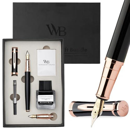 Wordsworth & Black Fountain Pen Gift Set, Medium & Extra Fine Nib, Black Rose - color: Black Rose Gold