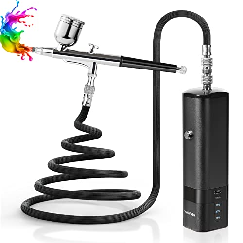 Airbrush Kit with Compressor, 32PSI Handheld Mini Air Brush Gun Set, Portable High Pressure Air Brushes for Painting, Tattoo, Nail Art, Mode, Makeup, Cake, Barber - color: Black, size: Dual-Action