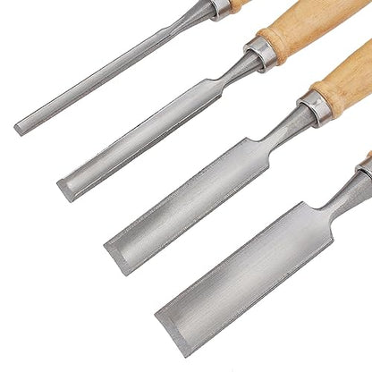 4PCS Semi-Circular Woodworking Chisel Set - Chrome Vanadium Steel Carpenter Wood Carving DIY Gouge Chisels for Beginners & Hobbyists