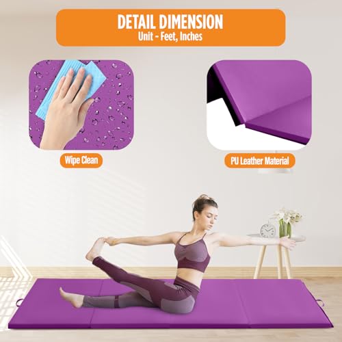 Gymnastics Mats Foldable Tumbling Mats Portable Gymnastics Exercise Mat Thick Gymnastics Tumbling Mats Pad Home Exercise Panel Mat With Carrying Handles - color: Purple, size: 4 ft W x 10 ft L