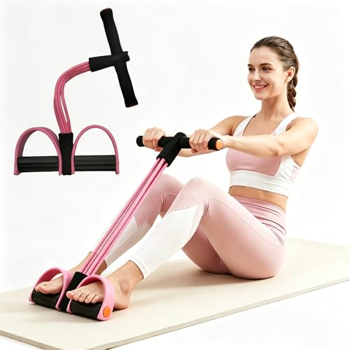 Upgraded Durable 6-Tube Pedal Resistance Strap with Handle, Natural Rubber Fitness Resistance Strap, Multifunctional Fitness Strap, Suitable for Abdominal, Waist, arm, and Leg Shaping Training - color: Pink