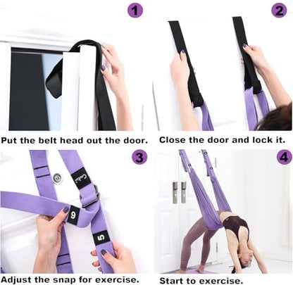 Aerial Yoga Rope for Door,Yoga Door Swing,Leg Stretcher Strap - color: purple.