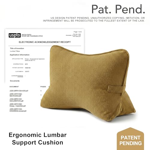 Pat. Pend. Corduroy Lumbar Support Back Pillow for Reading & Lounging, Ergonomic Triangle Cushion for Sofa, Armchair & Bed Sitting, Removable Washable Cover, Mustard Yellow - color: Mustard Yellow