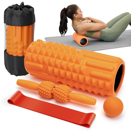 5 in 1 Foam Roller Set for Muscle Recovery & Deep Tissue Massage - color: Orange