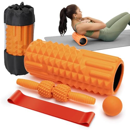 5 in 1 Foam Roller Set for Muscle Recovery & Deep Tissue Massage - color: Orange