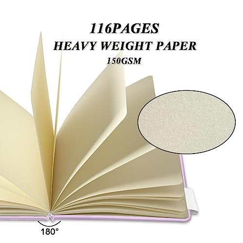 5" x 5" Hardcover Sketch Book,58 Sheets Small Mixed Media Pocket Sketch Pad | PU Cover,150 GSM Acid Free Artist Drawing Paper,Travel Journal Blank Notebook for Adults Sketching,Illustration.Purple Pink - color: 150gsm PU-purple pink