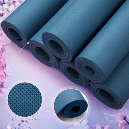 Timgle 6 Pcs 10mm Thick Yoga Mat Bulk 68 x 24 Inches Anti-slip Tear-resistant Exercise Mat Adult Gym Mats for Fitness, Stretching, Workout and Studio, Outdoor Yoga, Pilates - color: Navy Blue