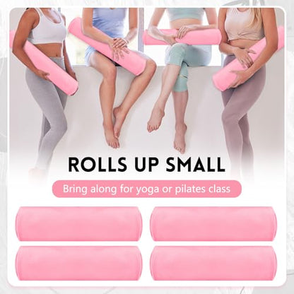 Breling 4 Pack 72" x 24" Hot Yoga Towel Non Slip Microfiber Mat Towel Sweat Absorbent Soft Pilates Mat Essentials for Hot Yoga Pilates Exercise (Pink) - color: Pink