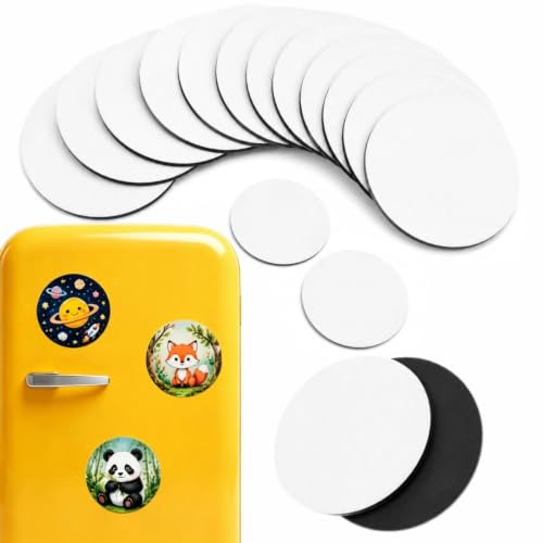 15 Pack Mini Canvas Boards with Soft Magnet Back | Perfect for acrylic, watercolor and marker art. Create personalized fridge magnets, classroom crafts and handmade gifts - style: Round-15pcs