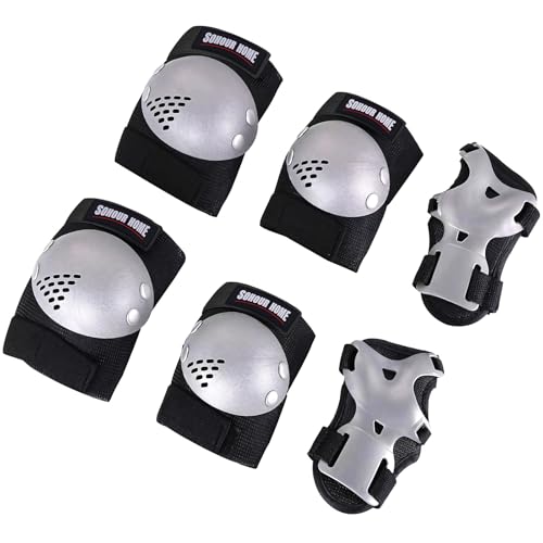 Kids/Youth Knee Pads Elbow Pads Wrist Guards 3 in1Protective Set, for 3-15 Years Child Roller Skates, Cycling, Inline Skating, Skateboard, BMX Bike, Balance Bike, Scooter Riding Sports - color: Black/Silver, size: Small (3-7 years)