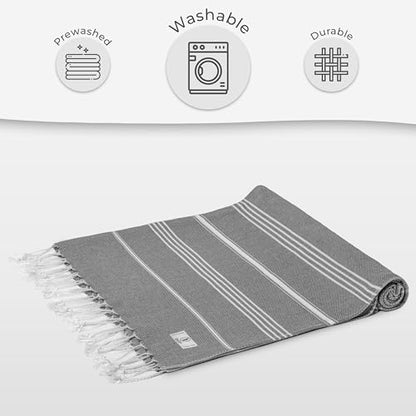 Ossano Turkish Beach Towel Quick Dry & Soft Oversized (39" x 71") - Compact, Versatile and Functional as Beach and Travel Blanket, Travel, Camping, Cruise and Gym Towel - Grey - color: Grey