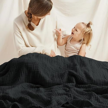 Carriediosa 100% Cotton Muslin Throw Blanket 66 x 90 Summer Gauze for Adult - color: Black, size: Twin XL