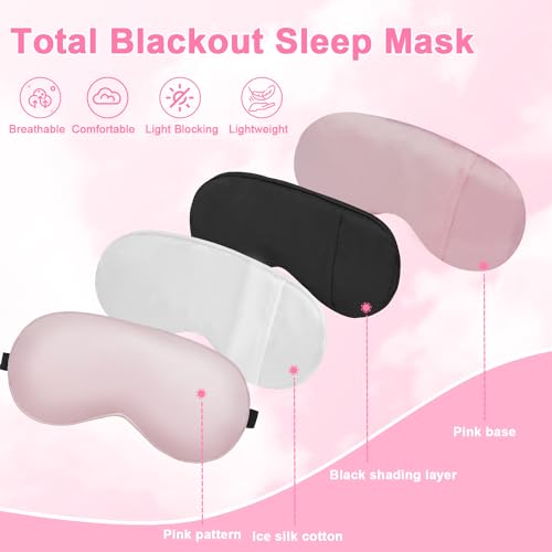 Sleep mask w/Cooling Gel Eye Mask, 2Packs Heated Eye Mask for Sleeping, Reusable Ice Silk Blackout Eye Cover Sleeping Mask for Travel, Home, Office, Yoga, Stocking Stuffers (Black+Pink) - color: Black & Pink