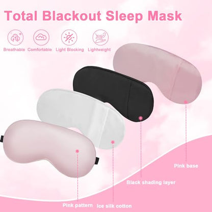 Sleep mask w/Cooling Gel Eye Mask, 2Packs Heated Eye Mask for Sleeping, Reusable Ice Silk Blackout Eye Cover Sleeping Mask for Travel, Home, Office, Yoga, Stocking Stuffers (Black+Pink) - color: Black & Pink