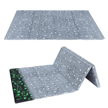 MeMoreCool Kids Floor Mattress, 48x72 Inch Foldable Play Mat, Grey Dinosaur | Grey dinosaur 4x6 ft foam tatami futon mat - color: Grey Dinosaur