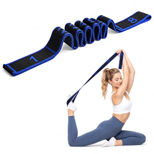Resistance Band for Stretching, Yoga, Pilates and Fitness, Number Stretch Fitness Band with Clear Markings, 8-Section Elastic Latex Training Bands with Adjustable Tension for Body Shaping - color: Blue-Black